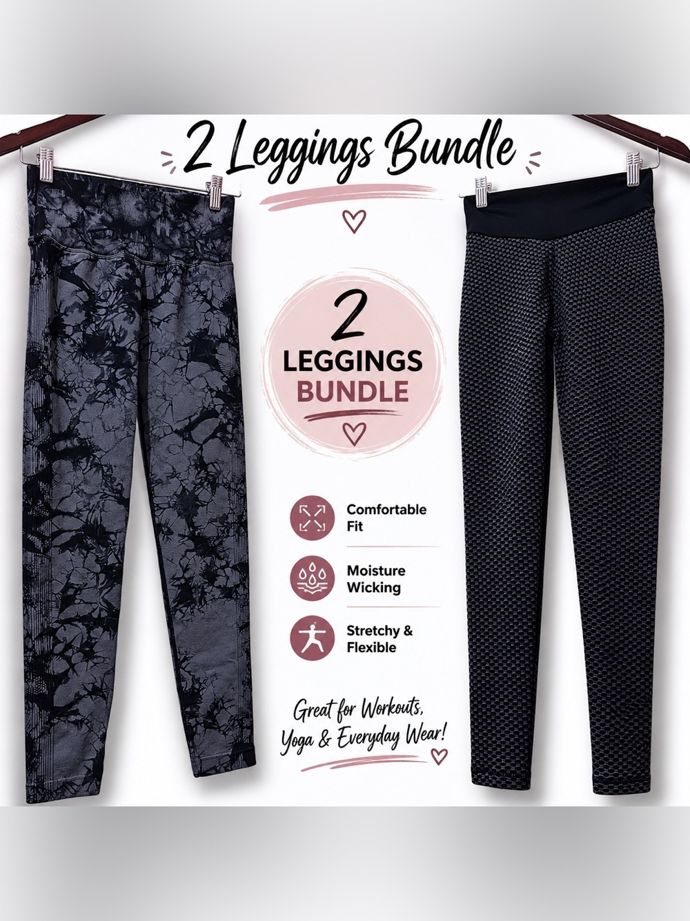 Like new | Bundle 2-Pack Leggings Black & Charcoal Patterned Scrunch Butt (S)